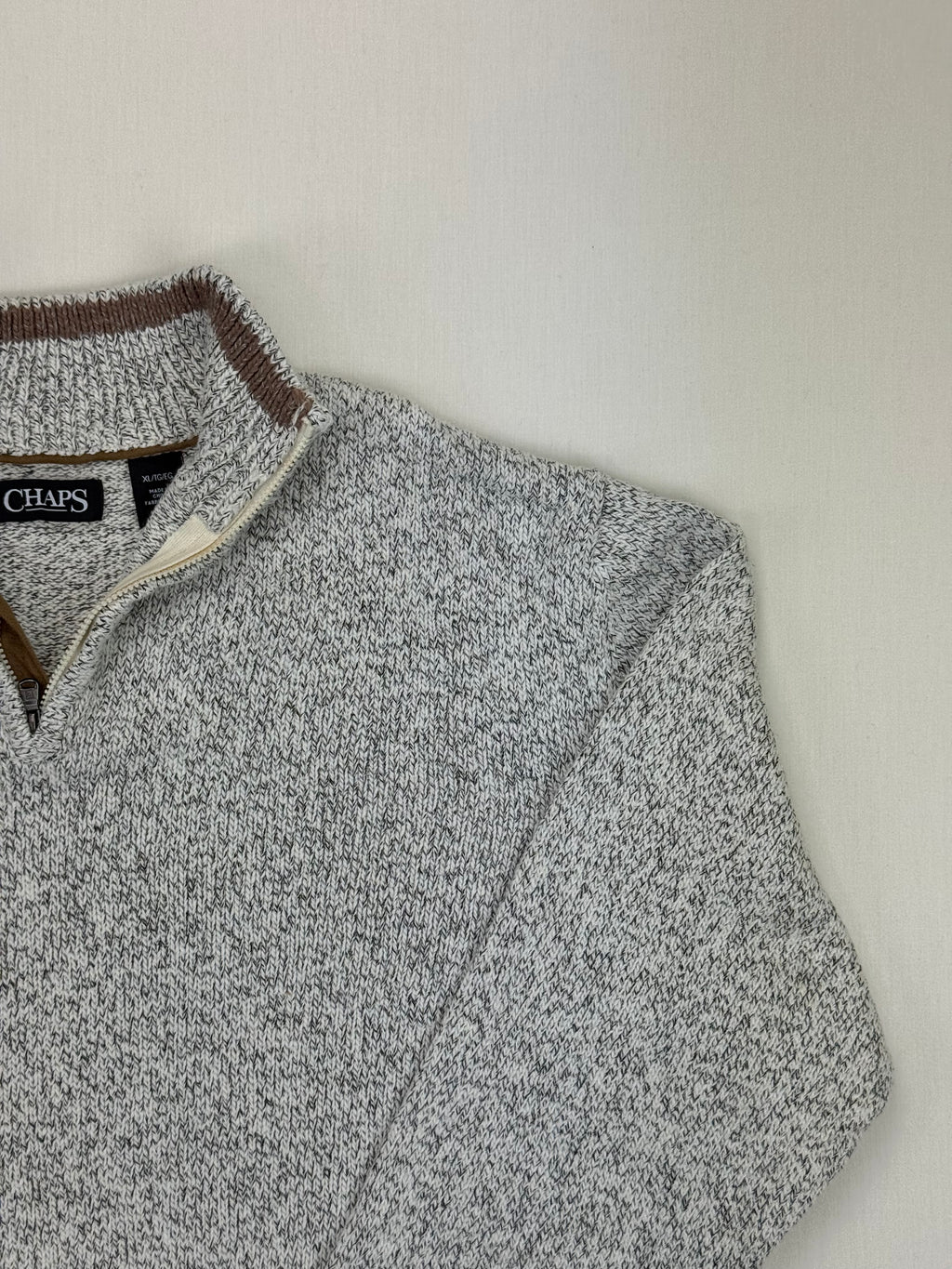 Chaps Grey Marl Quarter-Zip Knit Sweater – XL