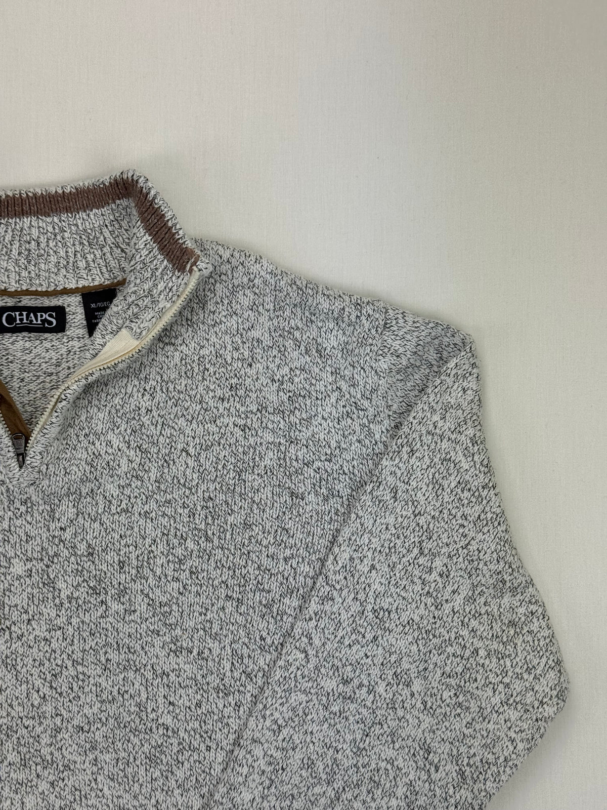 Chaps Grey Marl Quarter-Zip Knit Sweater – XL