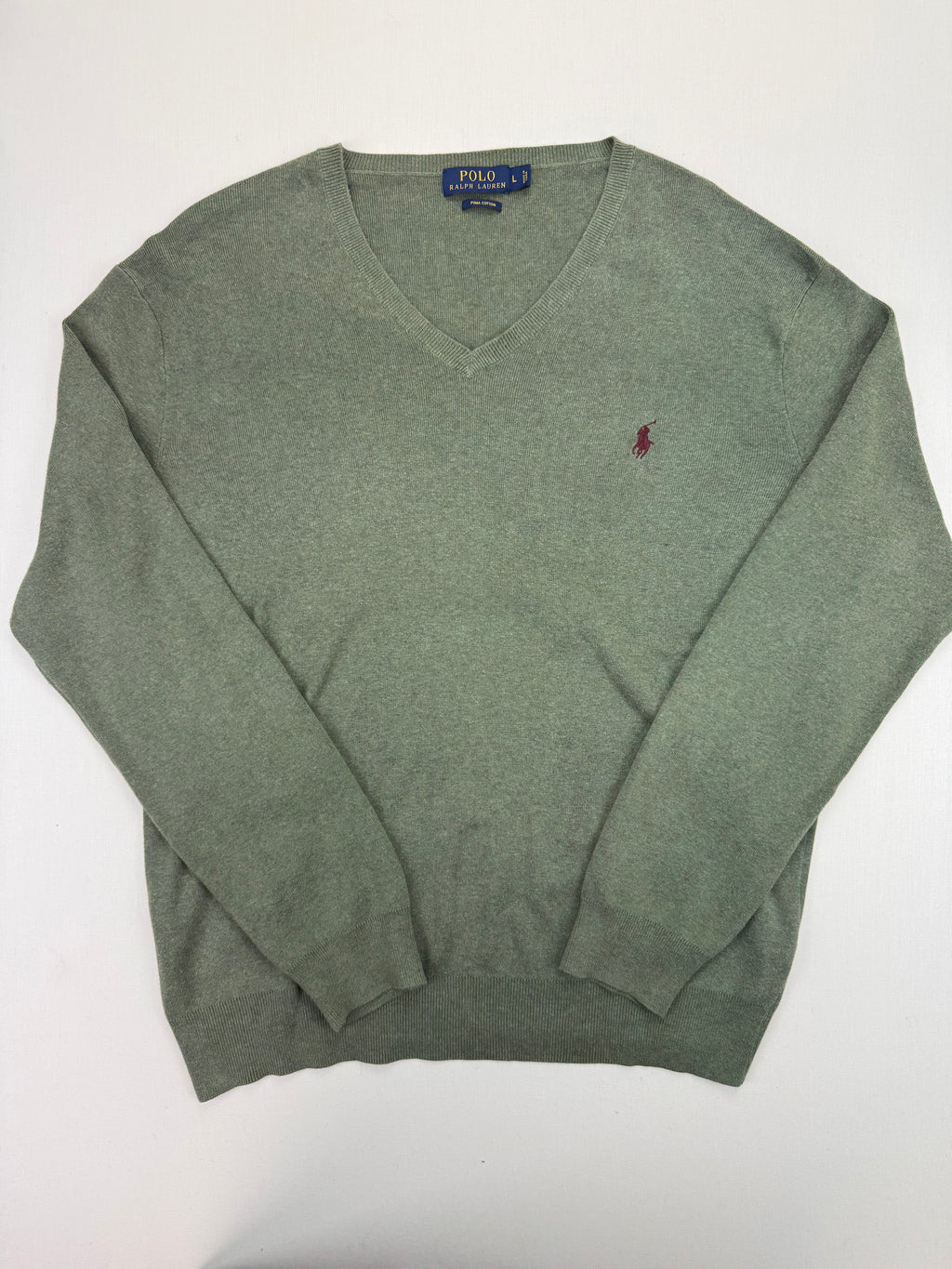 Polo Ralph Lauren sage green V-neck sweater front